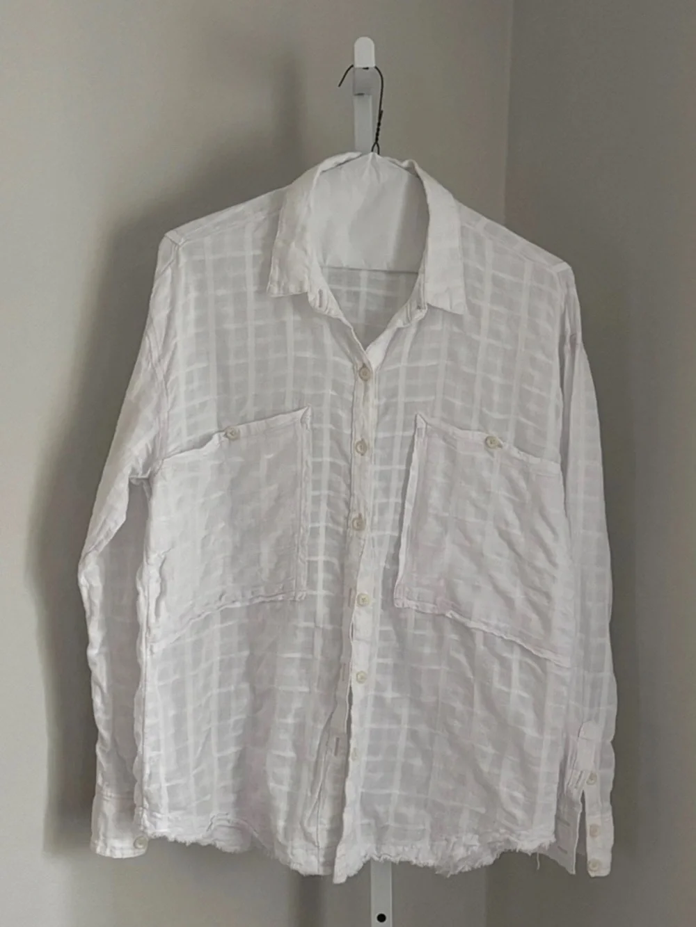Free People Loveland Women’s White Button-Up Long Sleeve Windowpane Plaid Size L